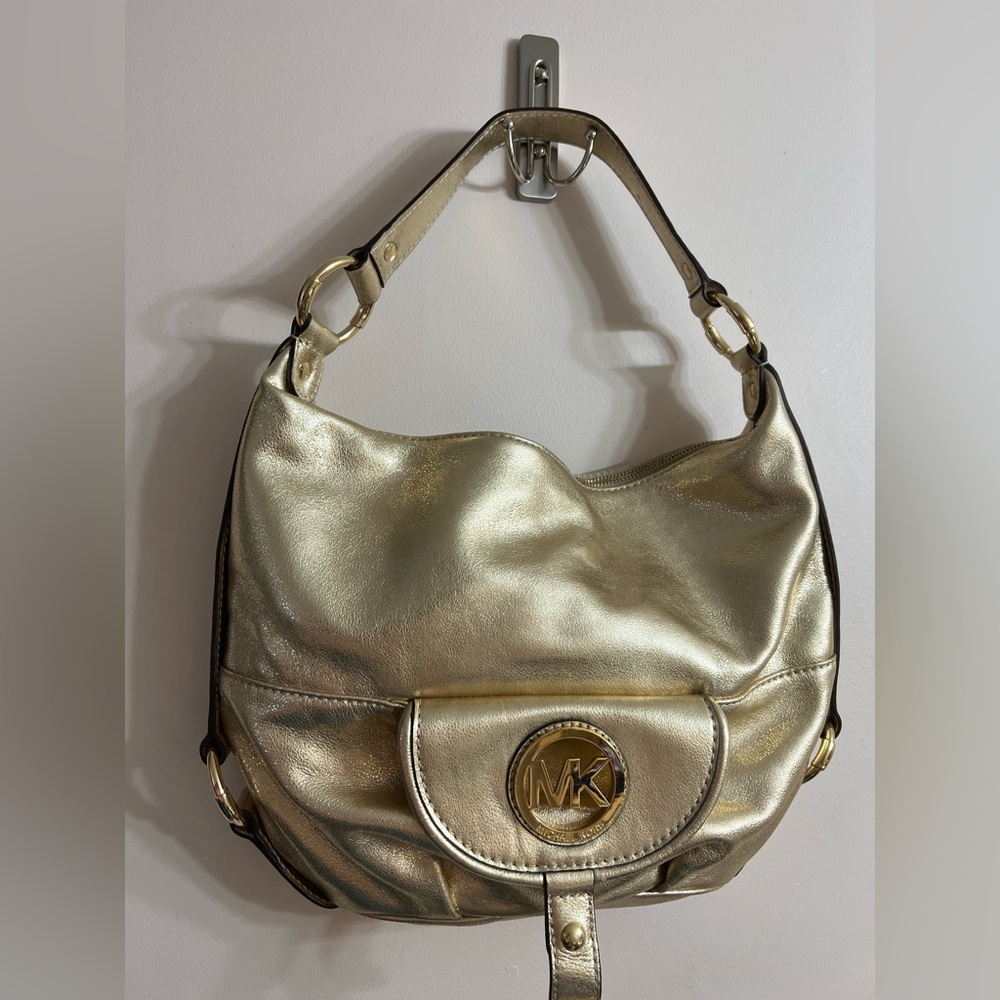 Metallic Gold  Leather Michael Kors shoulder purse